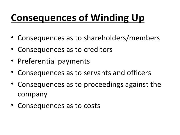 consequences of winding up by tribunal consequences of winding up order under companies act 2013
